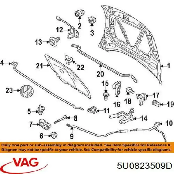 Zamek maski 5U0823509D VAG