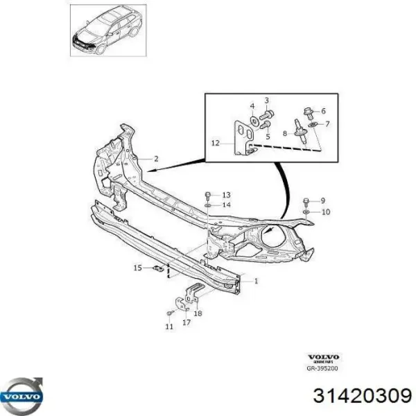 Wzmocnienie zderzaka przedniego 31420309 Volvo