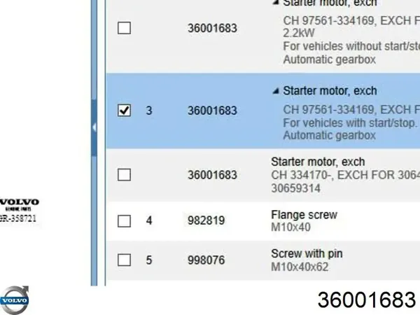 Rozrusznik 36001683 Volvo