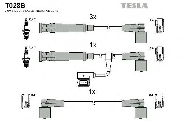 Zestaw przewodów wysokiego napięcia T028B Tesla