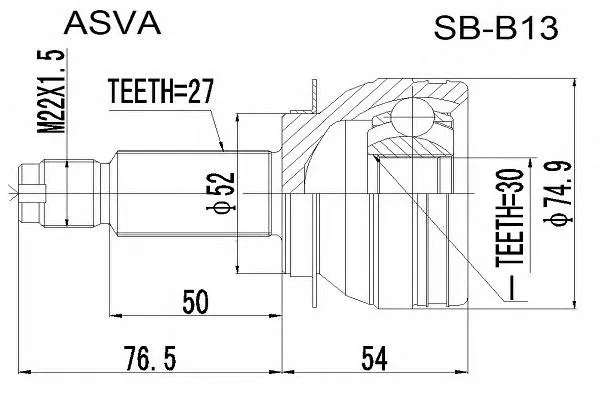 Przegub homokinetyczny przedni zewnętrzny SBB13 Asva