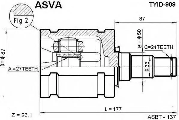  Przegub homokinetyczny wewnętrzny przedni lewy Toyota Avensis Verso minivan (LCM) (2001 - 2009) Verso