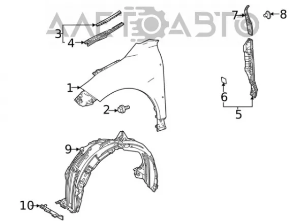 Osłona błotnika przedniego lewa + prawa, zestaw 5389648190 Toyota