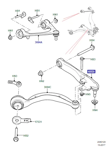 Wahacz zawieszenia przedniego dolny lewy LR090504 Land Rover
