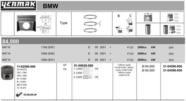 Tłok, komplet na 1 cylinder, 2. naprawa (+0,50) BMW X6 E71